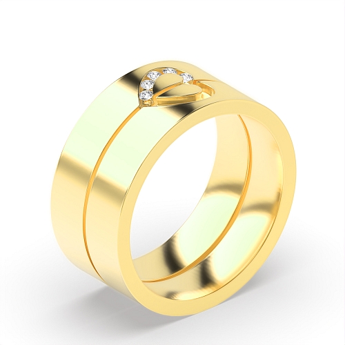 Channel Setting Round Yellow Gold Couple heart Couples Engagement Rings