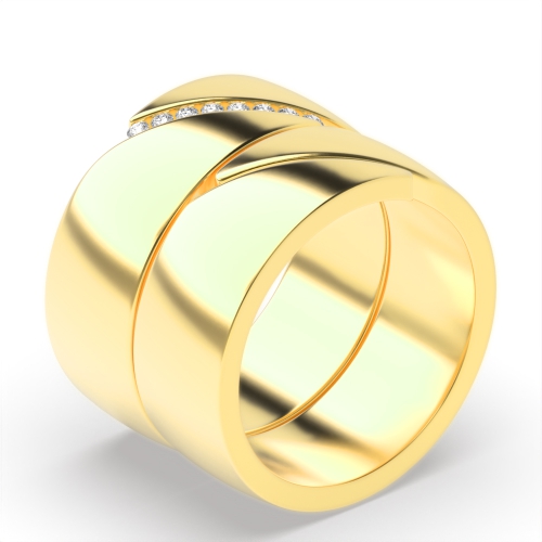 Channel Setting Round Yellow Gold Couple tension set Engagement Rings