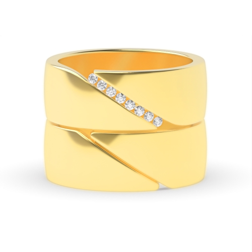 Channel Setting Round Yellow Gold Couple tension set Engagement Rings