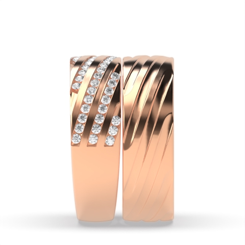 Channel Setting Round Rose Gold Couple Couples Diamond Rings