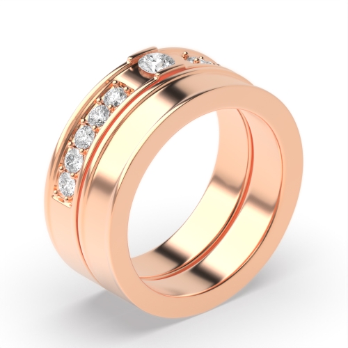 Channel Setting Round Rose Gold stackable  Couples Engagement Rings