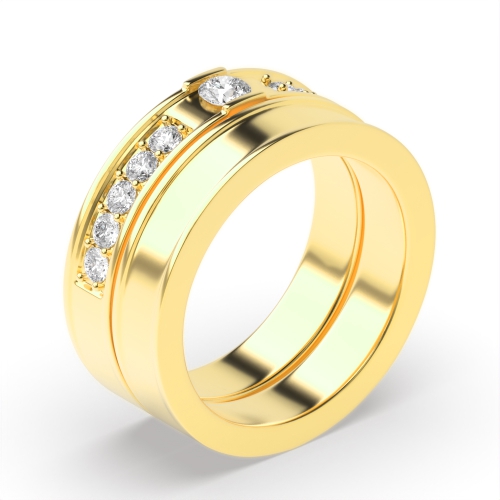 Channel Setting Round Yellow Gold stackable  Couples Engagement Rings