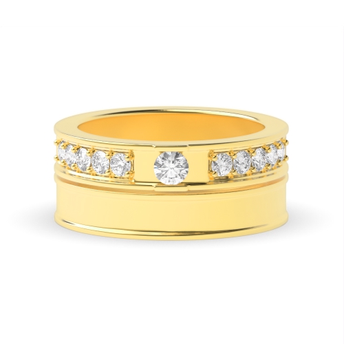 Channel Setting Round Yellow Gold stackable  Couples Engagement Rings