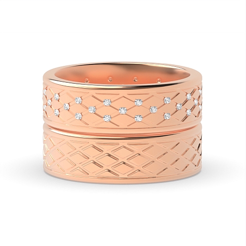 Channel Setting Round Rose Gold Couple band Couples Engagement Rings