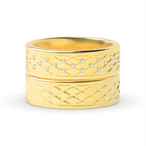 Channel Setting Round Yellow Gold Couple band Couples Engagement Rings