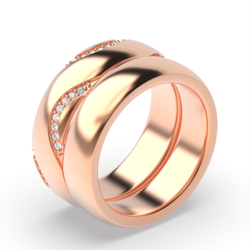 Pave Setting Round Rose Gold Couple band wavy Couples Engagement Rings