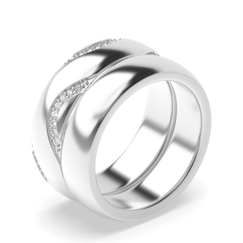 Pave Setting Round Couple band wavy Couples Engagement Rings