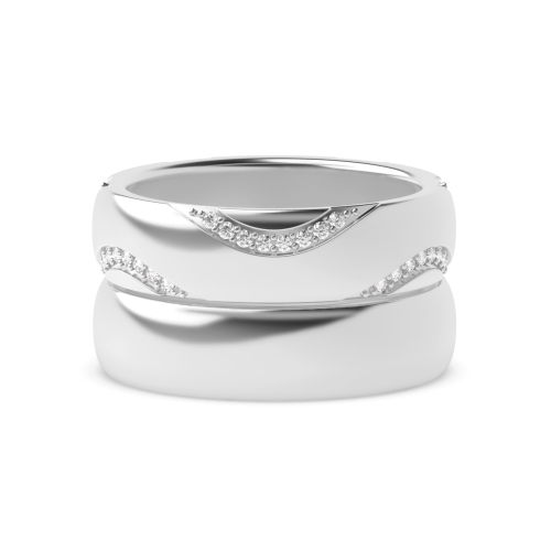 Pave Setting Round Couple band wavy Couples Engagement Rings