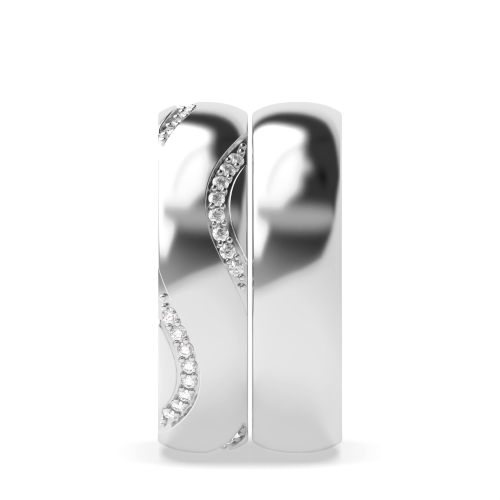 Pave Setting Round Couple band wavy Couples Engagement Rings