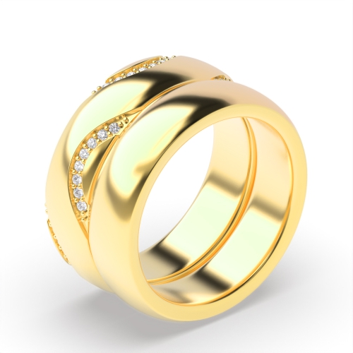 Pave Setting Round Yellow Gold Couple band wavy Couples Engagement Rings