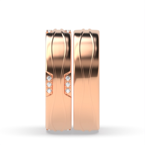 Pave Setting Round Rose Gold Wedding couple band Couples Engagement Rings