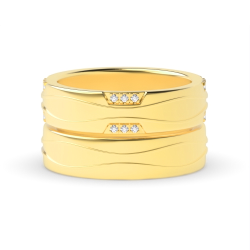 Pave Setting Round Yellow Gold Wedding couple band Couples Engagement Rings