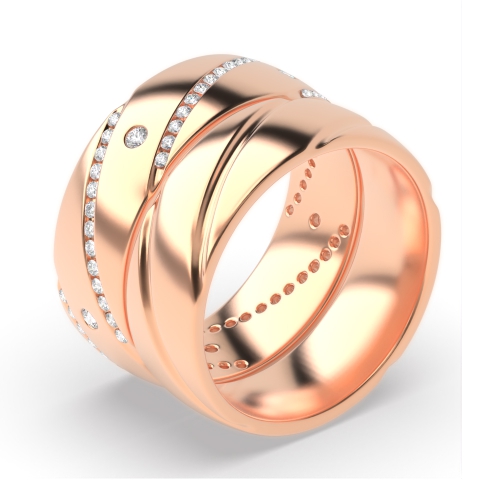 Bezel Setting Round Rose Gold Couple and channel set Couples Engagement Rings