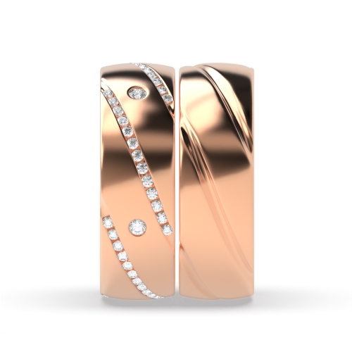 Bezel Setting Round Rose Gold Couple and channel set Couples Engagement Rings