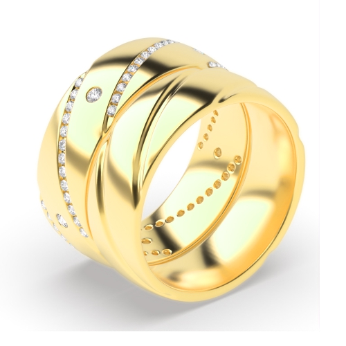 Bezel Setting Round Yellow Gold Couple and channel set Couples Engagement Rings