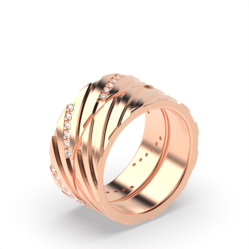 Pave Setting Round Rose Gold Couple zig zag diamond Couples Engagement Rings