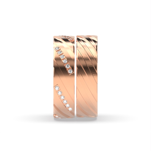 Pave Setting Round Rose Gold Couple zig zag diamond Couples Engagement Rings
