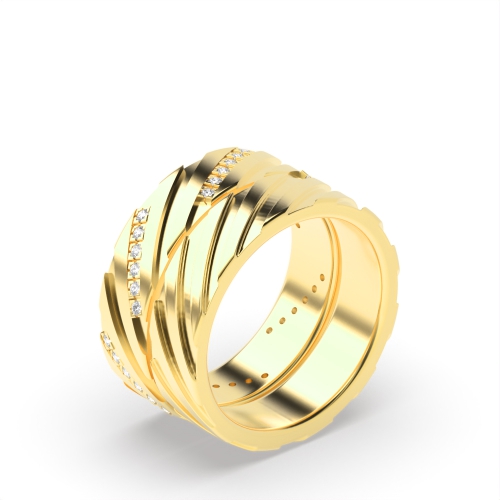 Pave Setting Round Yellow Gold Couple zig zag diamond Couples Engagement Rings