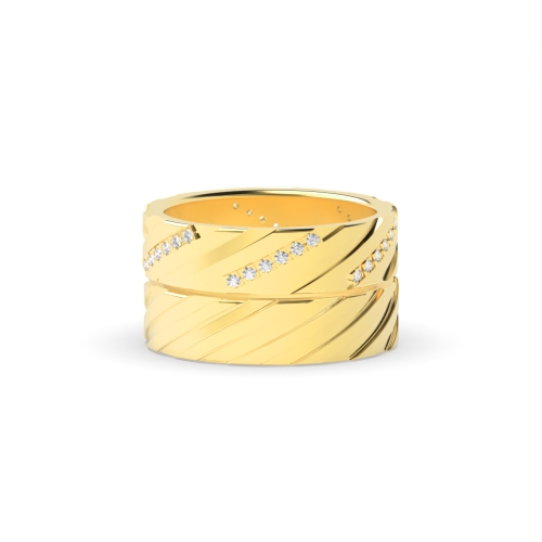 Pave Setting Round Yellow Gold Couple zig zag diamond Couples Engagement Rings