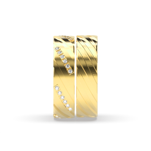 Pave Setting Round Yellow Gold Couple zig zag diamond Couples Engagement Rings