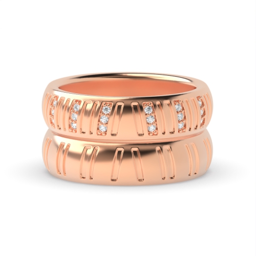 Pave Setting Round Rose Gold Couple unique Couples Engagement Rings