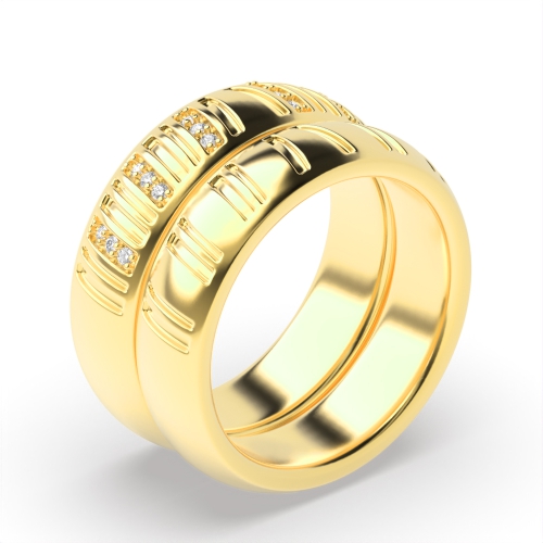 Pave Setting Round Yellow Gold Couple unique Couples Engagement Rings