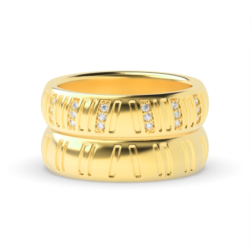 Pave Setting Round Yellow Gold Couple unique Couples Engagement Rings