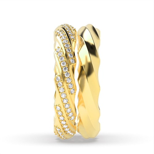 Pave Setting Round Yellow Gold Unique couple Couples Engagement Rings