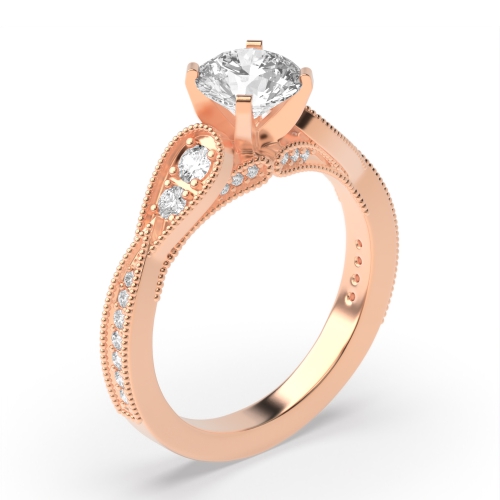 4 Prong Round Rose Gold Zac zac posen vintage miligrain scalloped Vintage Wedding Engagement Rings