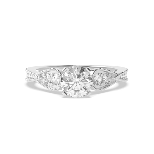 4 Prong Round Zac Posen Vintage Miligrain Scalloped Side Stone Diamond Ring