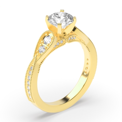 4 Prong Round Yellow Gold Zac zac posen vintage miligrain scalloped Vintage Engagement Rings