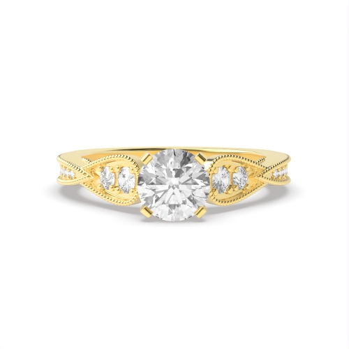4 Prong Round Yellow Gold Zac zac posen vintage miligrain scalloped Vintage Engagement Rings