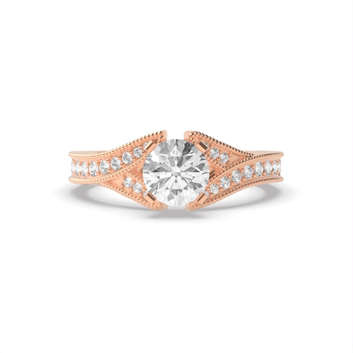 4 Prong Round Rose Gold Miligrain v shank Engagement Rings