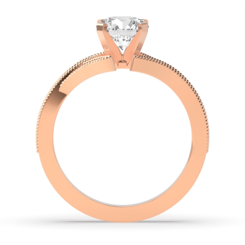 4 Prong Round Rose Gold Miligrain v shank Engagement Rings