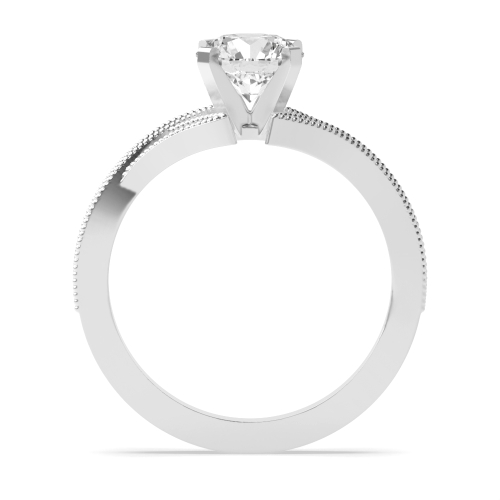 4 Prong Round Miligrain V Shank Side Stone Diamond Ring