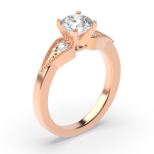 4 Prong Round Rose Gold Heirloom petite miligrain Engagement Rings