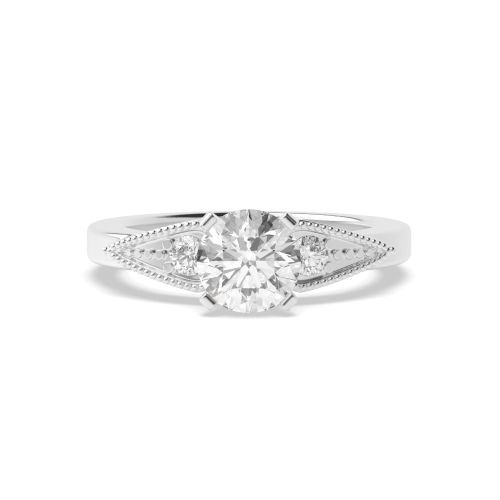 4 Prong Round Heirloom Petite Miligrain Side Stone Diamond Ring