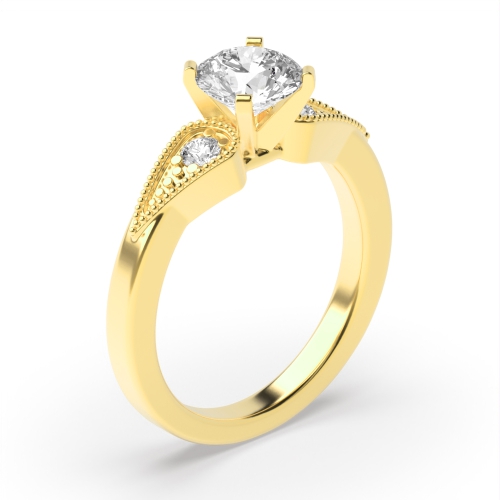 4 Prong Round Yellow Gold Heirloom petite miligrain Engagement Rings