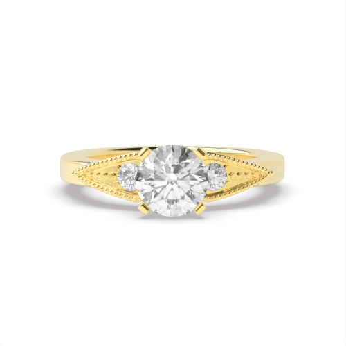 4 Prong Round Yellow Gold Heirloom petite miligrain Engagement Rings