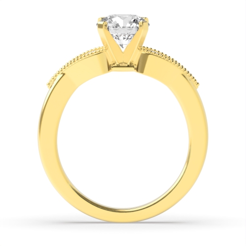 4 Prong Round Yellow Gold Heirloom petite miligrain Engagement Rings