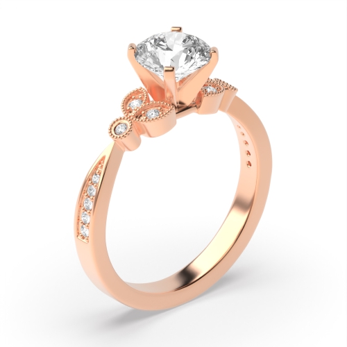 4 Prong Round Rose Gold Petite vintage leaf Vintage Wedding Engagement Rings