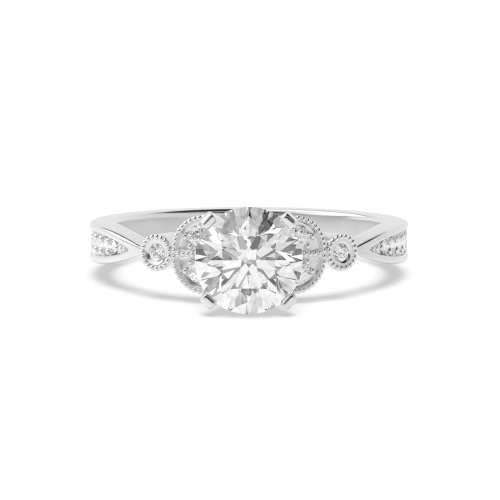 4 Prong Round Petite Leaf Vintage Diamond Ring