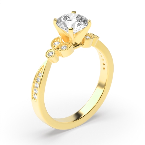 4 Prong Round Yellow Gold Petite vintage leaf Vintage Engagement Rings