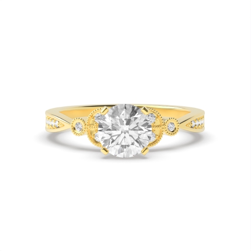 4 Prong Round Yellow Gold Petite vintage leaf Vintage Engagement Rings