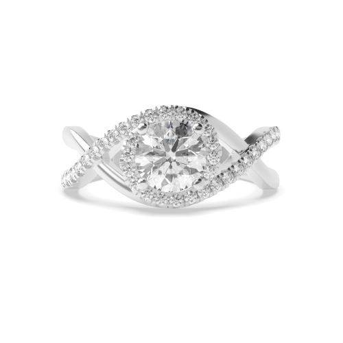 4 Prong Round petite twisted Halo Engagement Ring