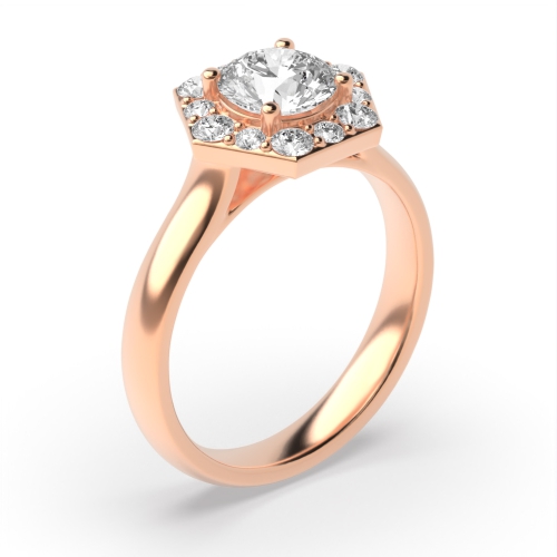 4 Prong Round Rose Gold Hexagon Halo Engagement Rings