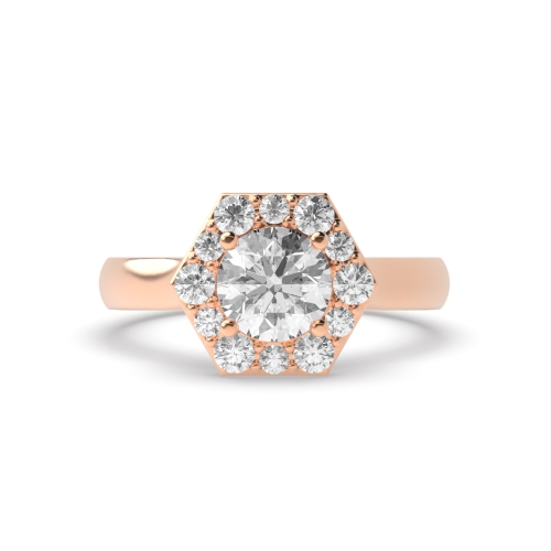 4 Prong Round Rose Gold Hexagon Halo Engagement Rings