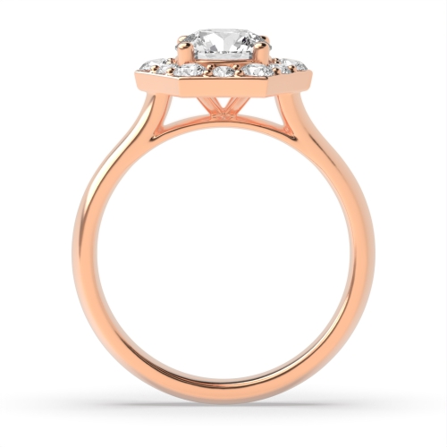 4 Prong Round Rose Gold Hexagon Halo Engagement Rings