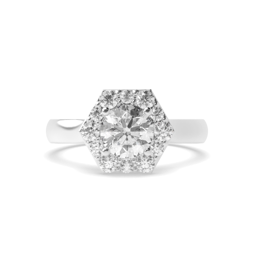 4 Prong Round Hexagon Halo Diamond Ring