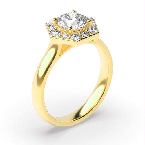 4 Prong Round Yellow Gold Hexagon Unique Engagement Rings